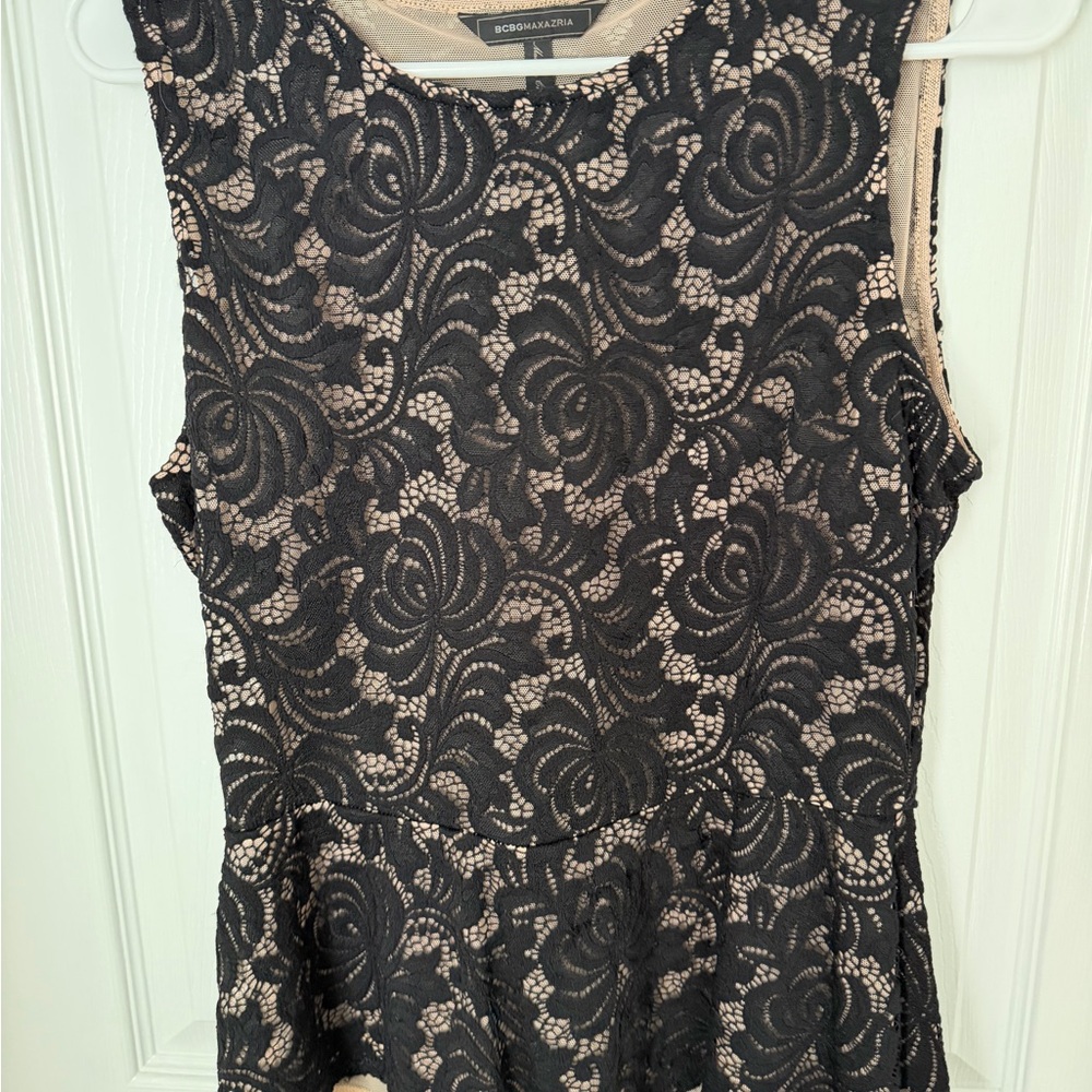 BCBGMaxAzria Black and Cream Lace Peplum Top